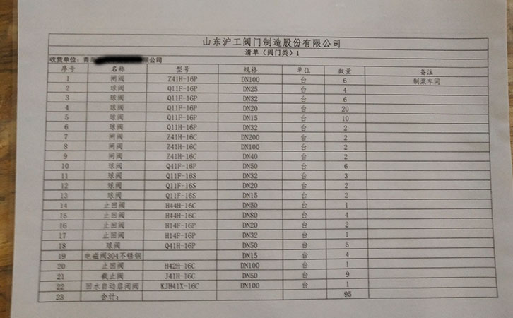 閘閥、球閥、止回閥發(fā)貨清單